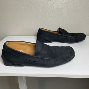 Massimo Dutti Black / Blue Suede Slip On Shoes Men Size 13 46 EU Blue Thread
